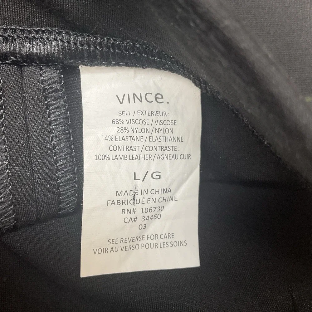 Vince Women's Large GENUINE LEATHER Black Stitch Back Seam Ponte Elastic‎ Waist